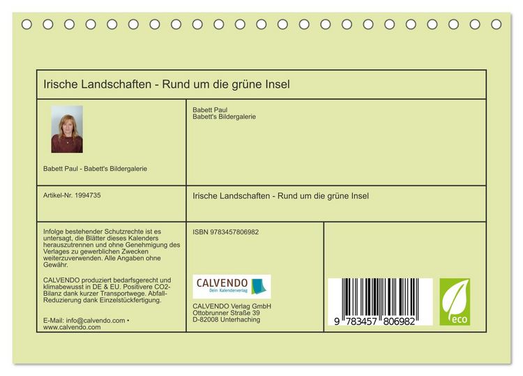 Produktbild: Irische Landschaften - Rund um die gr&uuml;ne Insel (Tischkalender 2026 DIN A5 quer), CALVENDO Monatskalender