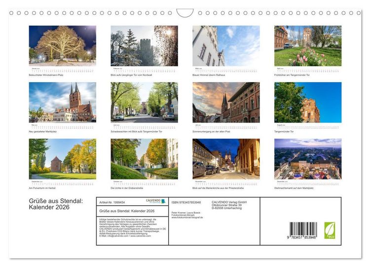 Produktbild: Gr&uuml;&szlig;e aus Stendal: Kalender 2026 (Wandkalender 2026 DIN A3 quer), CALVENDO Monatskalender