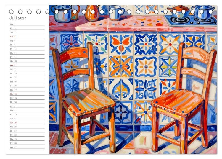 Produktbild: K&uuml;chenrausch - Ein farbstarker K&uuml;chenkalender im expressiven Stil (Tischkalender 2027 DIN A5 quer), CALVENDO Monatskalender