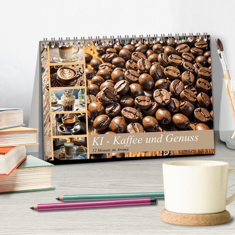 Produktbild: KI - Kaffee und Genuss 12 Monate im Aroma (Tischkalender 2026 DIN A5 quer), CALVENDO Monatskalender