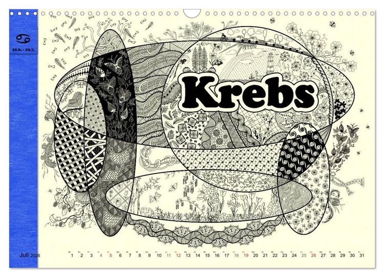 Produktbild: Tangle-Art, Sternzeichen mal anders (Wandkalender 2026 DIN A3 quer), CALVENDO Monatskalender