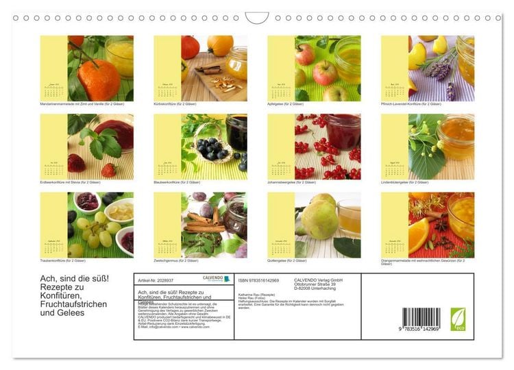 Produktbild: Ach, sind die s&uuml;&szlig;! Rezepte zu Konfit&uuml;ren, Fruchtaufstrichen und Gelees (Wandkalender 2026 DIN A3 quer), CALVENDO Monatskalender