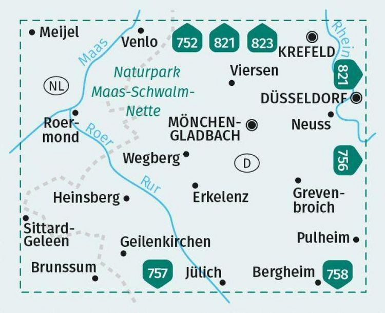 Produktbild: KOMPASS Wanderkarte 755 Niederrhein S&uuml;d, Naturpark Maas-Schwalm-Nette 1:50.000