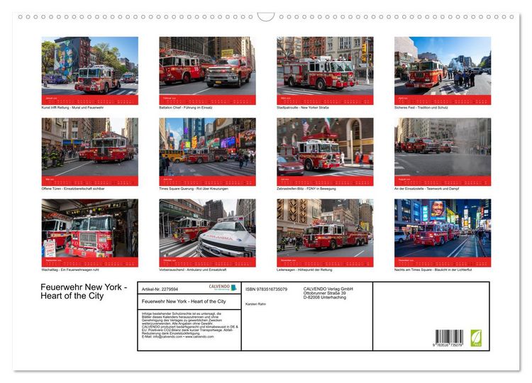 Produktbild: Feuerwehr New York - Heart of the City (Wandkalender 2026 DIN A2 quer), CALVENDO Monatskalender