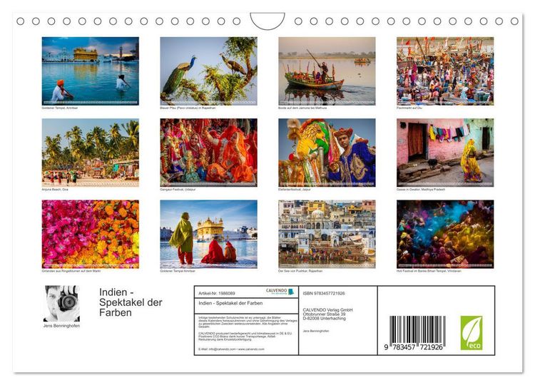 Produktbild: Indien - Spektakel der Farben (Wandkalender 2026 DIN A4 quer), CALVENDO Monatskalender