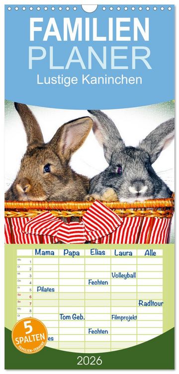 Produktbild: Familienplaner 2026 - Lustige Kaninchen mit 5 Spalten (Wandkalender, 21 x 45 cm) CALVENDO