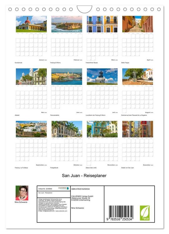 Produktbild: San Juan - Reiseplaner (Wandkalender 2026 DIN A4 hoch), CALVENDO Monatskalender