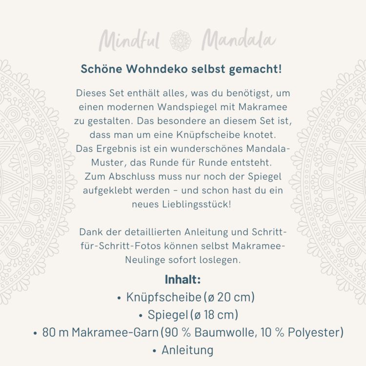 Produktbild: Mindful Mandala - Makramee-Knüpf-Set: Wandspiegel. Mit Anleitung und Material zum Selberknüpfen