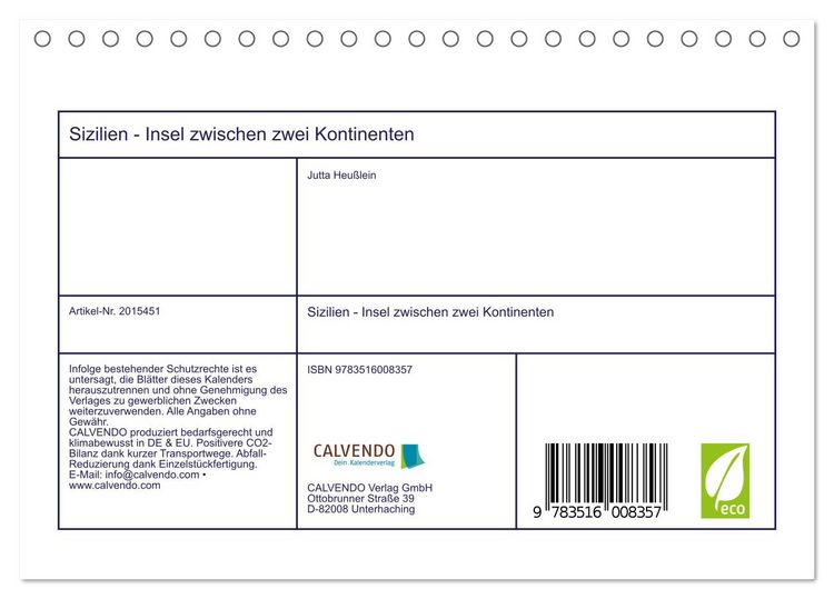 Produktbild: Sizilien - Insel zwischen zwei Kontinenten (Tischkalender 2026 DIN A5 quer), CALVENDO Monatskalender