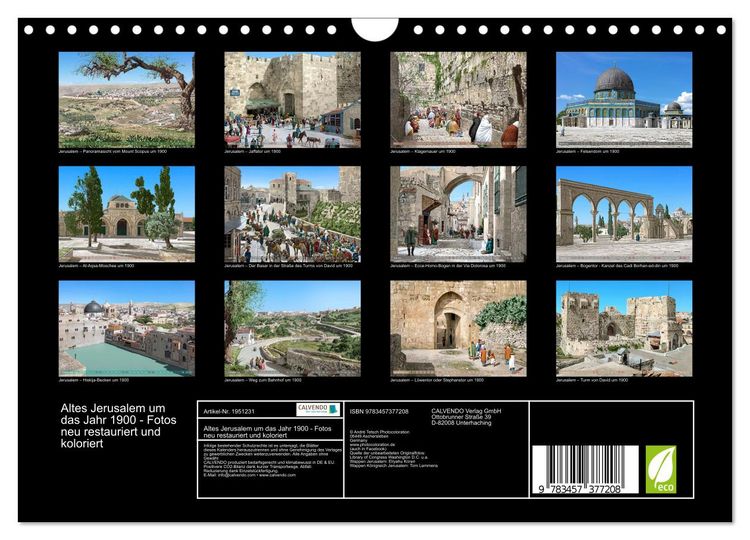 Produktbild: Altes Jerusalem um das Jahr 1900 - Fotos neu restauriert und koloriert (Wandkalender 2026 DIN A4 quer), CALVENDO Monatskalender