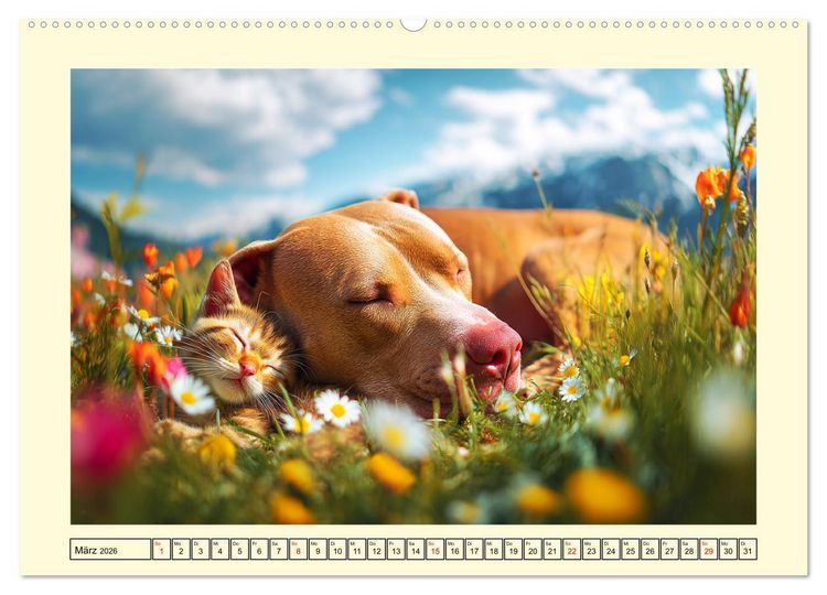 Produktbild: Pit Bull Terrier. Zwischen Wildblumen und Gro&szlig;stadtglanz (hochwertiger Premium Wandkalender 2026 DIN A2 quer), Kunstdruck in Hochglanz