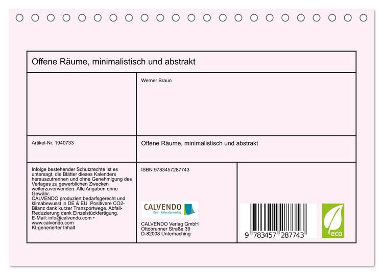 Produktbild: Offene R&auml;ume, minimalistisch und abstrakt (Tischkalender 2026 DIN A5 quer), CALVENDO Monatskalender