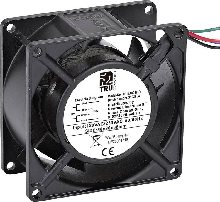 Produktbild: TRU COMPONENTS TC-NA8038-D Axiall&uuml;fter 230 V/AC, 120 V/AC 85 m&sup3;/h (L x B x H) 80 x 80 x 38mm
