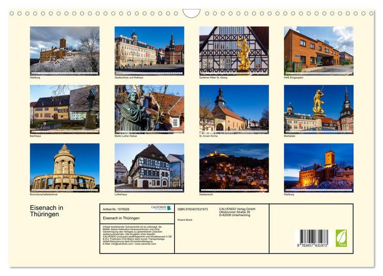 Produktbild: Eisenach in Th&uuml;ringen (Wandkalender 2026 DIN A3 quer), CALVENDO Monatskalender