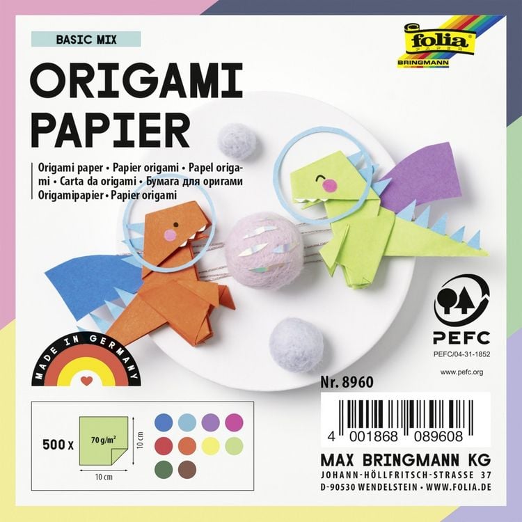 Produktbild: Folia Faltbl&auml;tter 70g/m&sup2;, 10x10cm, 500 Blatt, farbig sortiert