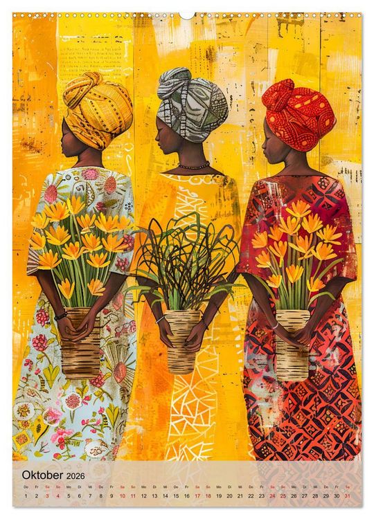 Produktbild: Afrikanische Eleganz - Illustrationen in harmonischen Farben (Wandkalender 2026 DIN A2 hoch), CALVENDO Monatskalender