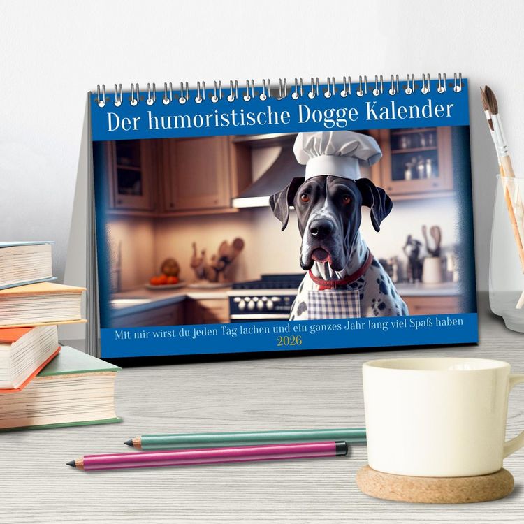 Produktbild: Der humoristische Dogge Kalender (Tischkalender 2026 DIN A5 quer), CALVENDO Monatskalender