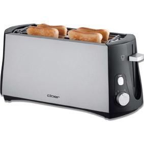 Produktbild: Cloer Toaster 3710 Doppel-Langschlitztoaster mit eingebautem Br&ouml;tchenaufsatz Schwarz, Silber