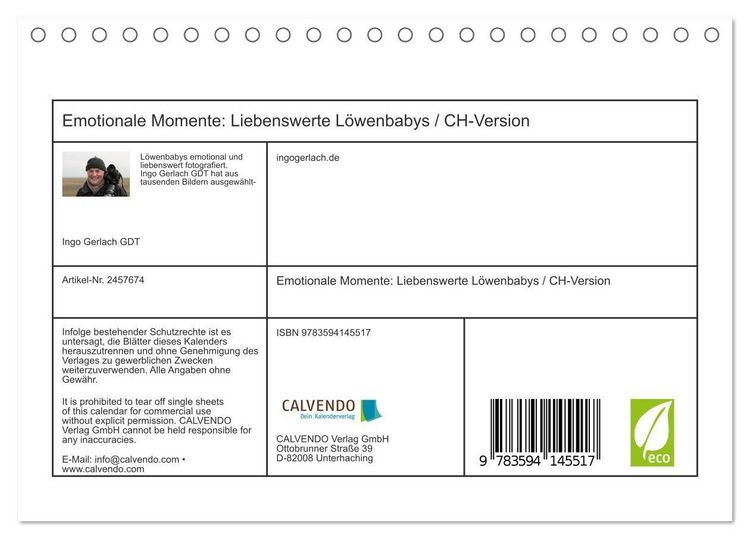 Produktbild: Emotionale Momente: Liebenswerte L&ouml;wenbabys / CH-Version (Tischkalender 2027 DIN A5 quer), CALVENDO Monatskalender