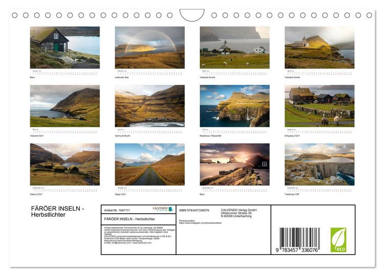 Produktbild: F&Auml;R&Ouml;ER INSELN - Herbstlichter (Wandkalender 2026 DIN A4 quer), CALVENDO Monatskalender