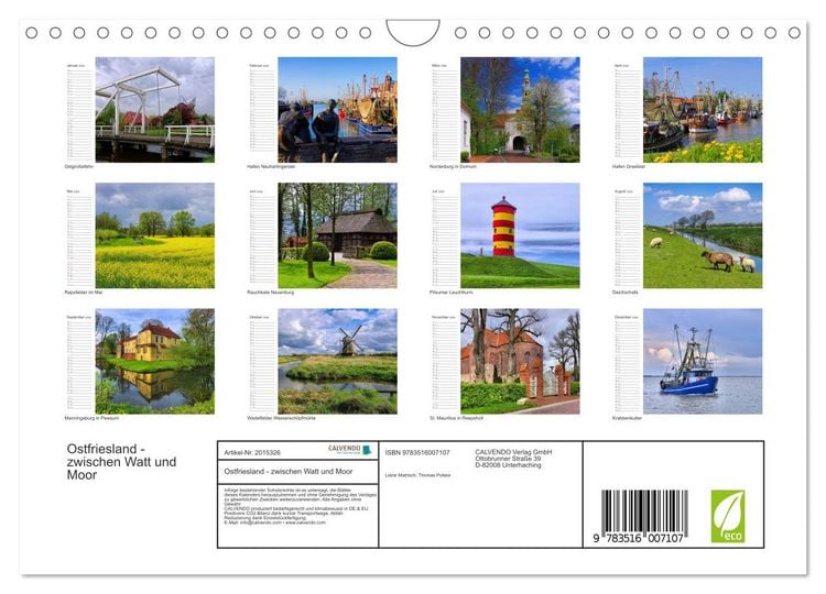 Produktbild: Ostfriesland - zwischen Watt und Moor (Wandkalender 2026 DIN A4 quer), CALVENDO Monatskalender