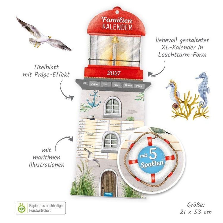 Produktbild: TR&Ouml;TSCH - Formkalender Familienkalender Leuchtturm 2027