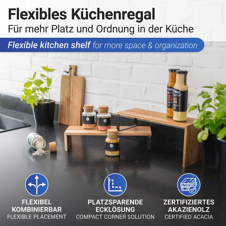 Produktbild: K&uuml;chenregal Mod. Vali Akazie, aus zertifiziertem Akazienholz