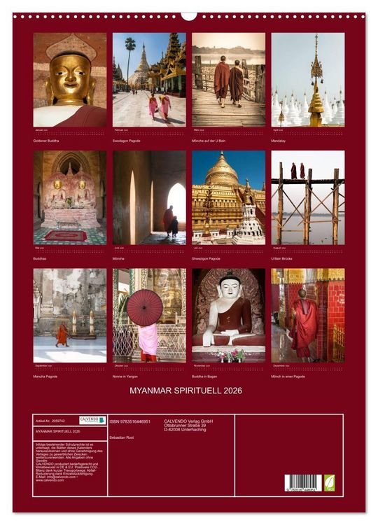 Produktbild: MYANMAR SPIRITUELL 2026 (Wandkalender 2026 DIN A2 hoch), CALVENDO Monatskalender