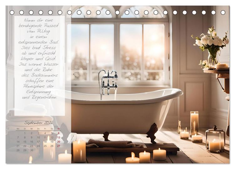 Produktbild: Wellnesstage zuhause - 12 anregende KI Ideen f&uuml;r deine pers&ouml;nlichen Spa Tage (Tischkalender 2026 DIN A5 quer), CALVENDO Monatskalender