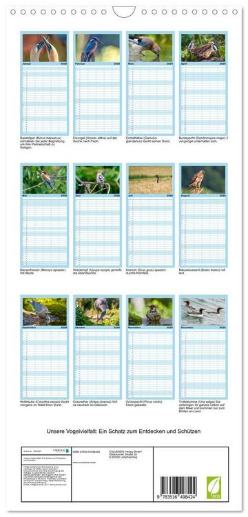 Produktbild: Familienplaner 2026 - Unsere Vogelvielfalt: Ein Schatz zum Entdecken und Sch&uuml;tzen mit 5 Spalten (Wandkalender, 21 x 45 cm) CALVENDO