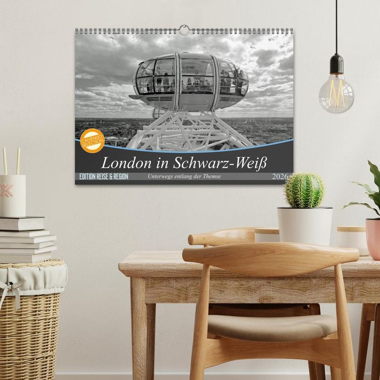 Produktbild: London in Schwarz-Wei&szlig; (Wandkalender 2026 DIN A3 quer), CALVENDO Monatskalender