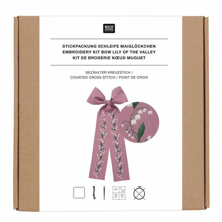 Produktbild: Stickpackung, Gez&auml;hlter Kreuzstich Schleife Maigl&ouml;ckchen, Lila, 30 x 54 cm, 100% Baumwolle