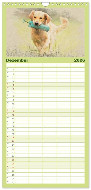 Produktbild: Familienplaner 2026 - Golden Retriever mit 5 Spalten (Wandkalender, 21 x 45 cm) CALVENDO