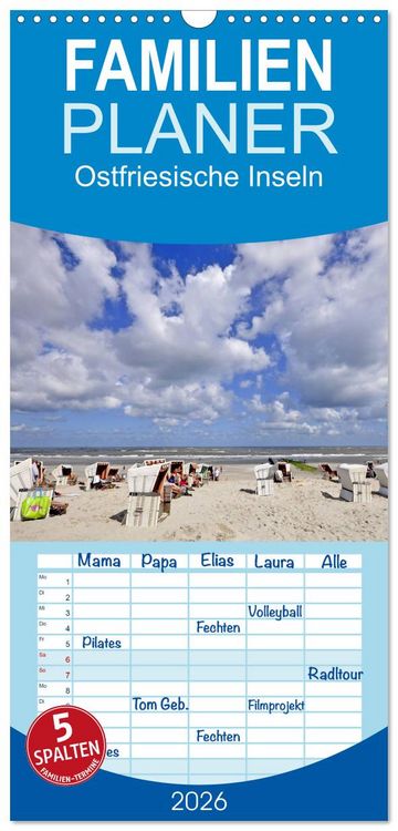 Produktbild: Familienplaner 2026 - Ostfriesische Inseln mit 5 Spalten (Wandkalender, 21 x 45 cm) CALVENDO