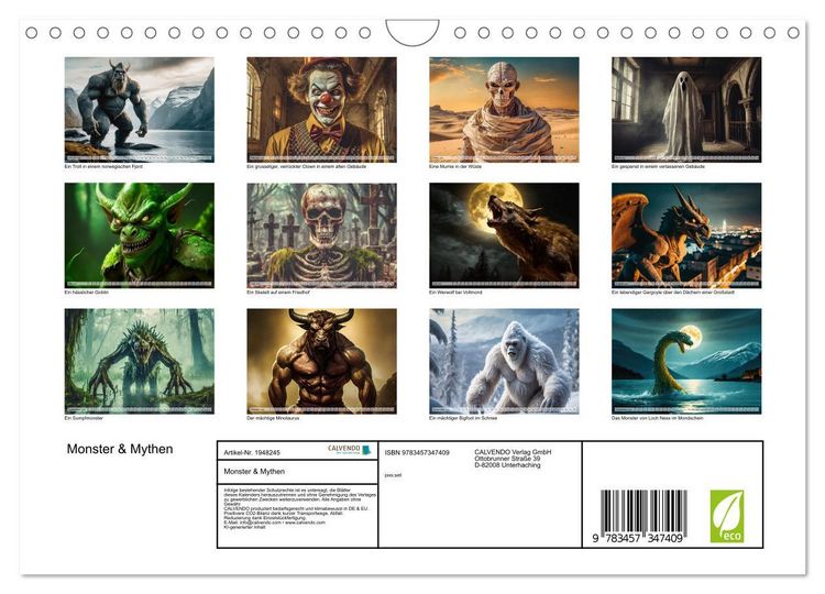 Produktbild: Monster & Mythen (Wandkalender 2026 DIN A4 quer), CALVENDO Monatskalender
