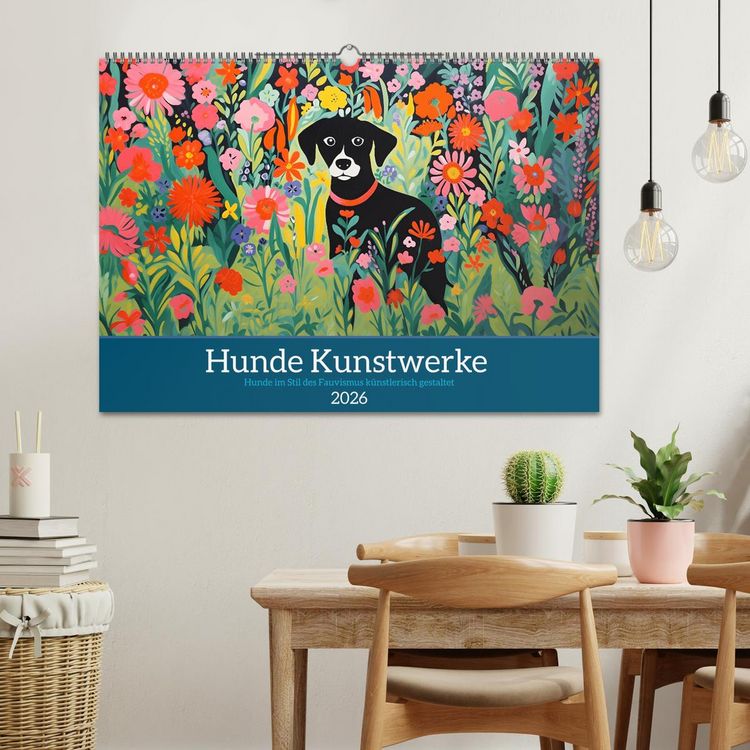 Produktbild: Hunde Kunstwerke - Hunde im Stil des Fauvismus k&uuml;nstlerisch gestaltet (Wandkalender 2026 DIN A2 quer), CALVENDO Monatskalender