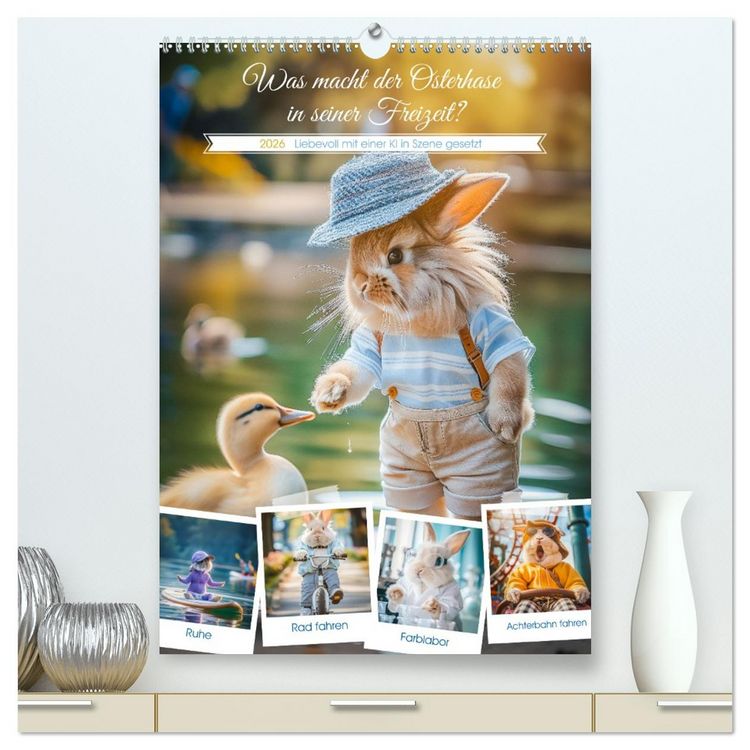 Produktbild: Was macht der Osterhase in seiner Freizeit (hochwertiger Premium Wandkalender 2026 DIN A2 hoch), Kunstdruck in Hochglanz