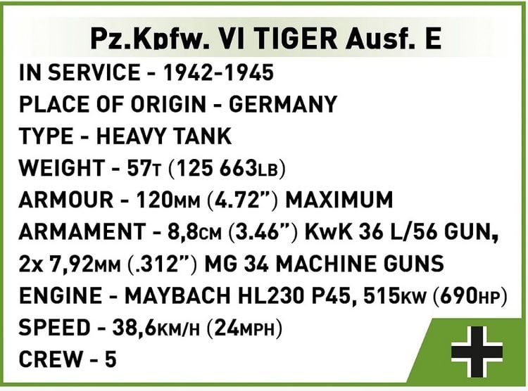 Produktbild: COBI Historical Collection 2735 - Panzer KPFW.VI TIGER AUSF.E, Bausatz 1:48, 422 Klemmbausteine