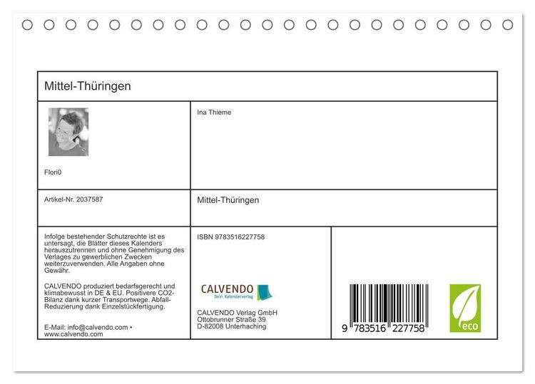 Produktbild: Mittel-Th&uuml;ringen (Tischkalender 2026 DIN A5 quer), CALVENDO Monatskalender