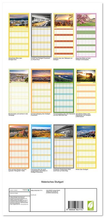 Produktbild: Familienplaner 2026 - Malerisches Stuttgart mit 5 Spalten (Wandkalender, 21 x 45 cm) CALVENDO