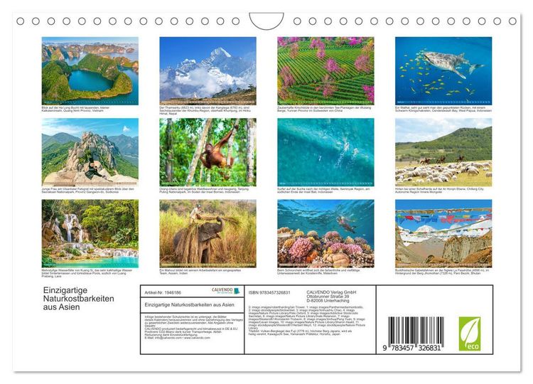 Produktbild: Einzigartige Naturkostbarkeiten aus Asien (Wandkalender 2026 DIN A4 quer), CALVENDO Monatskalender