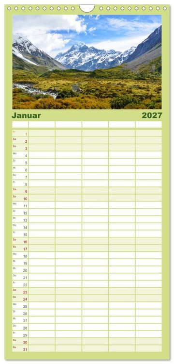 Produktbild: Familienplaner 2027 - Neuseeland - Die sch&ouml;nsten Orte am anderen Ende der Welt mit 5 Spalten (Wandkalender, 21 x 45 cm) CALVENDO