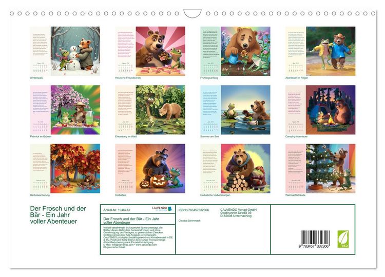Produktbild: Der Frosch und der B&auml;r - Ein Jahr voller Abenteuer (Wandkalender 2026 DIN A3 quer), CALVENDO Monatskalender