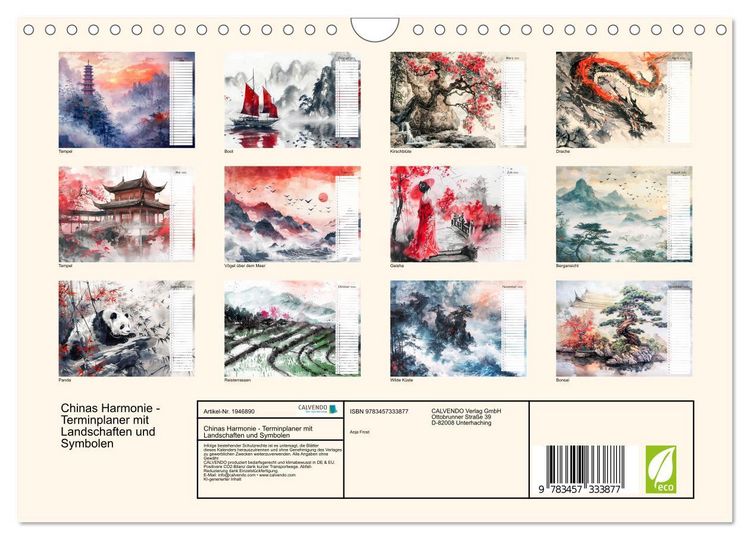 Produktbild: Chinas Harmonie - Terminplaner mit Landschaften und Symbolen (Wandkalender 2026 DIN A4 quer), CALVENDO Monatskalender