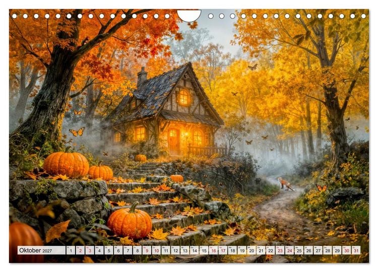 Produktbild: M&auml;rchenhafte Cottages - Waldzauber und versteckte Tiere entdecken! (Wandkalender 2027 DIN A4 quer), CALVENDO Monatskalender