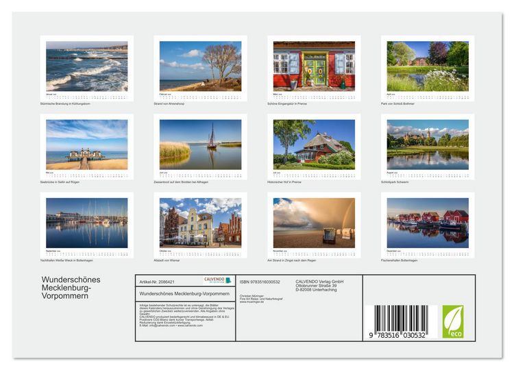 Produktbild: Wundersch&ouml;nes Mecklenburg-Vorpommern (Wandkalender 2026 DIN A4 quer), CALVENDO Monatskalender