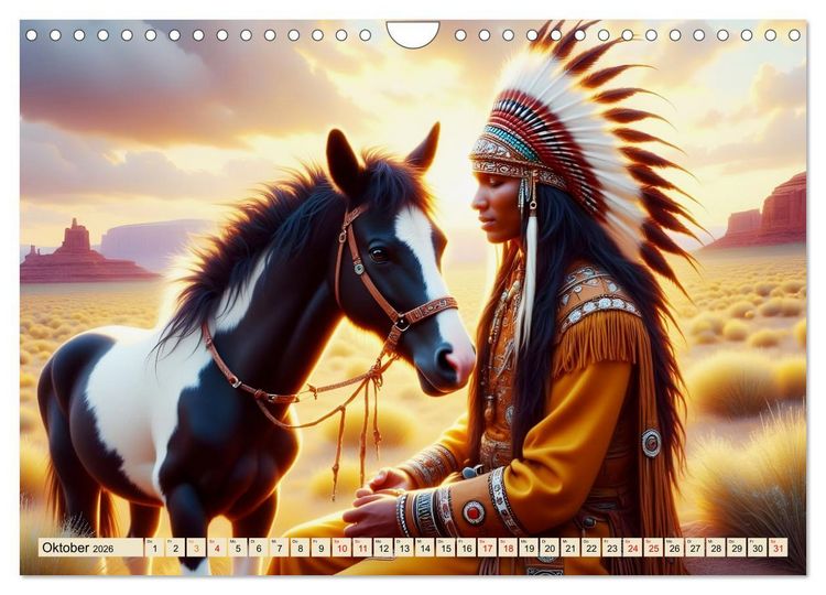 Produktbild: Spirituelle Begleiter - Indianer und Tiere im Einklang (Wandkalender 2026 DIN A4 quer), CALVENDO Monatskalender