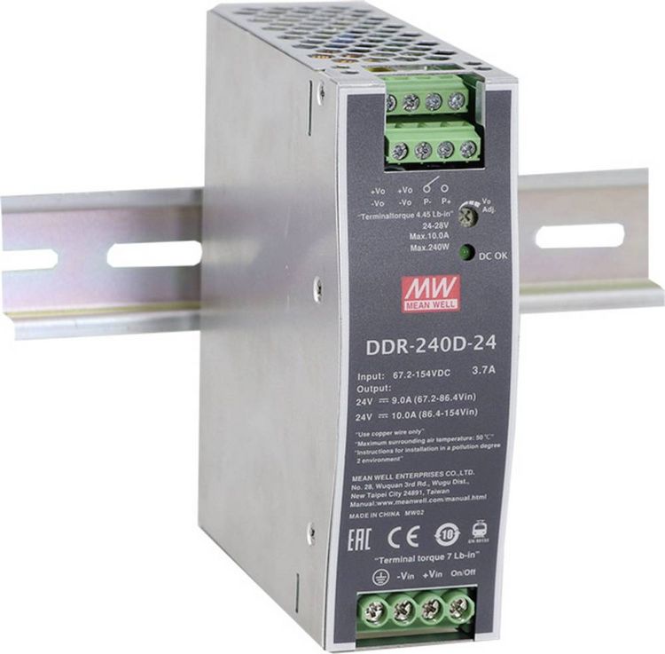 Produktbild: MEAN WELL DDR-240D-48 Hutschienen-DC/DC-Wandler (DIN-Rail) 48 V/DC 5 A 240 W Anzahl Ausg&auml;nge:1 x Inhalt 1 St.