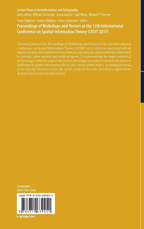 Produktbild: Proceedings of Workshops and Posters at the 13th International Conference on Spatial Information Theory (COSIT 2017)