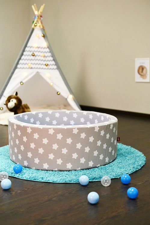 Produktbild: Knorrtoys 68163 - B&auml;llebad Soft Grey White Stars mit 300 B&auml;lle blau/blau, ca.90x90x30cm